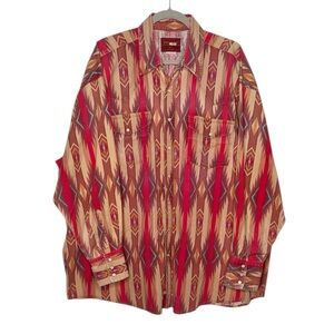 Wrangler Rustler Men's Vintage 2XL Red/Brown Southwest Print Button-Down 2XL